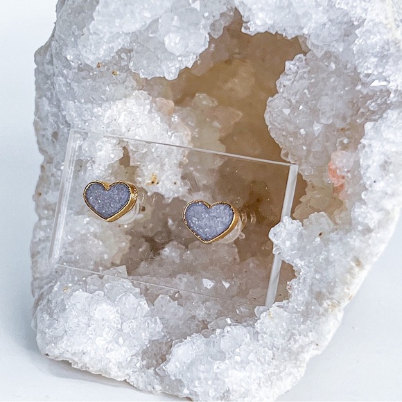 3/$20 24k Gold Pastel Lavender Glitter Resin Heart Handmade Stud Earrings - Picture 4 of 6